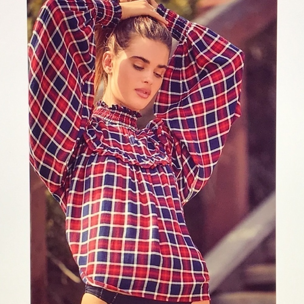 FREE PEOPLE Charlie Ruffle Plaid Top